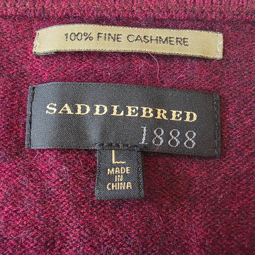 Saddlebred 1888 Mens Burgundy 100% Fine Cashmere V-Neck Sweater Size L - Picture 2 of 6